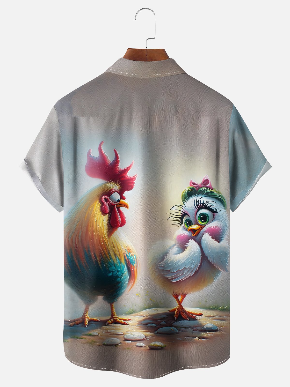 Moisture-wicking Rooster Art Painting Chest Pocket Hawaiian Shirt