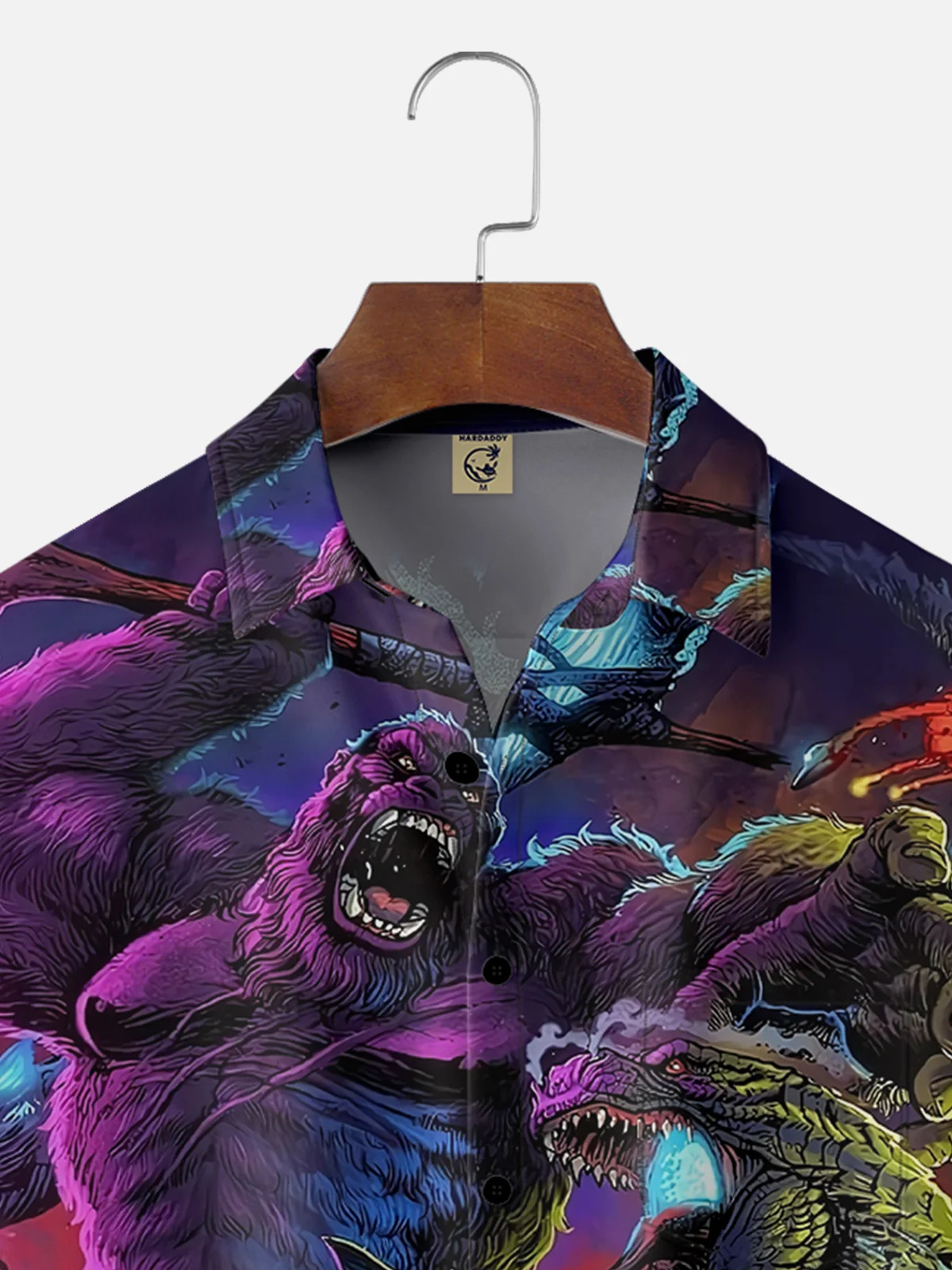 Moisture-wicking Gorilla vs. Godzilla Chest Pocket Hawaiian Shirt