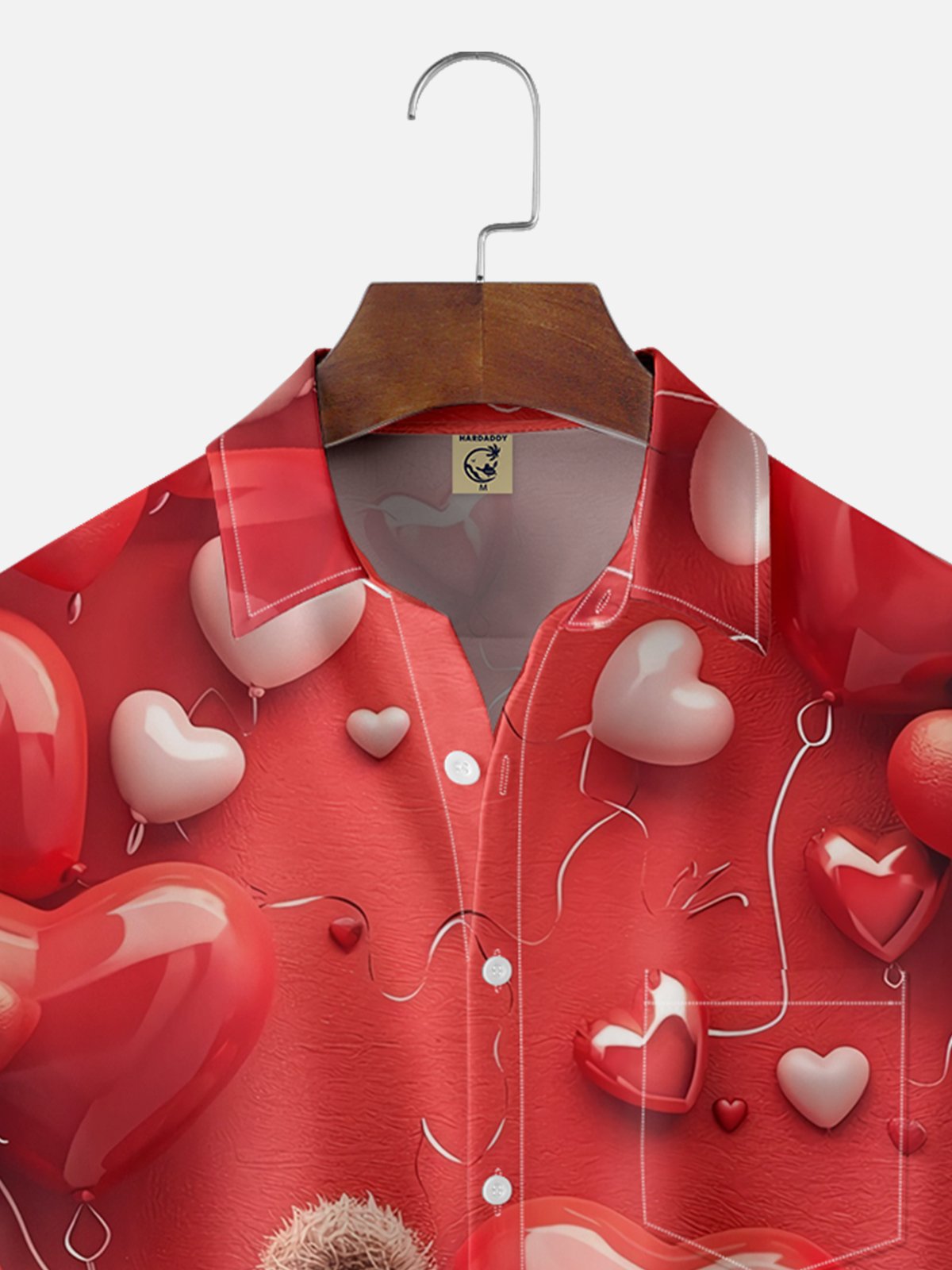 Moisture-wicking Valentine's Day Bear Heart Red Chest Pocket Hawaiian Shirt