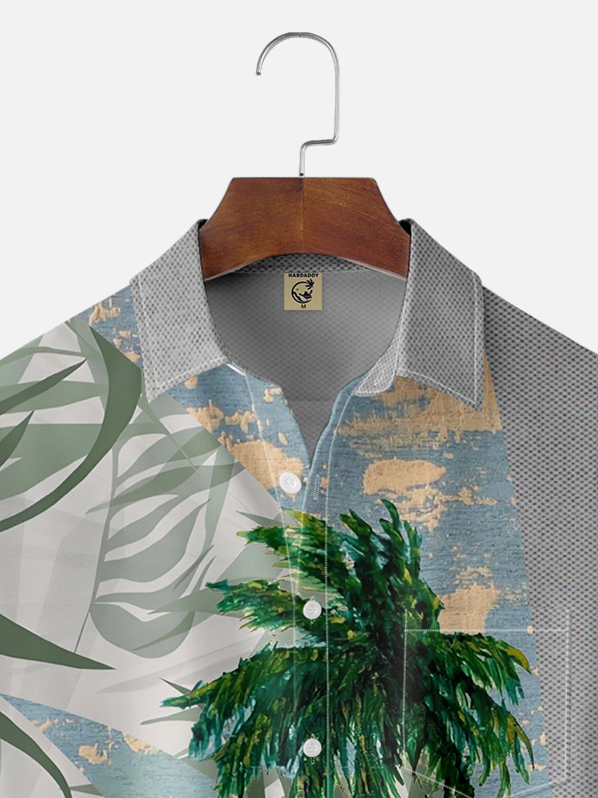 Moisture-wicking Coconut Tree Patchwork Art Chest Pocket Hawaiian Shirt