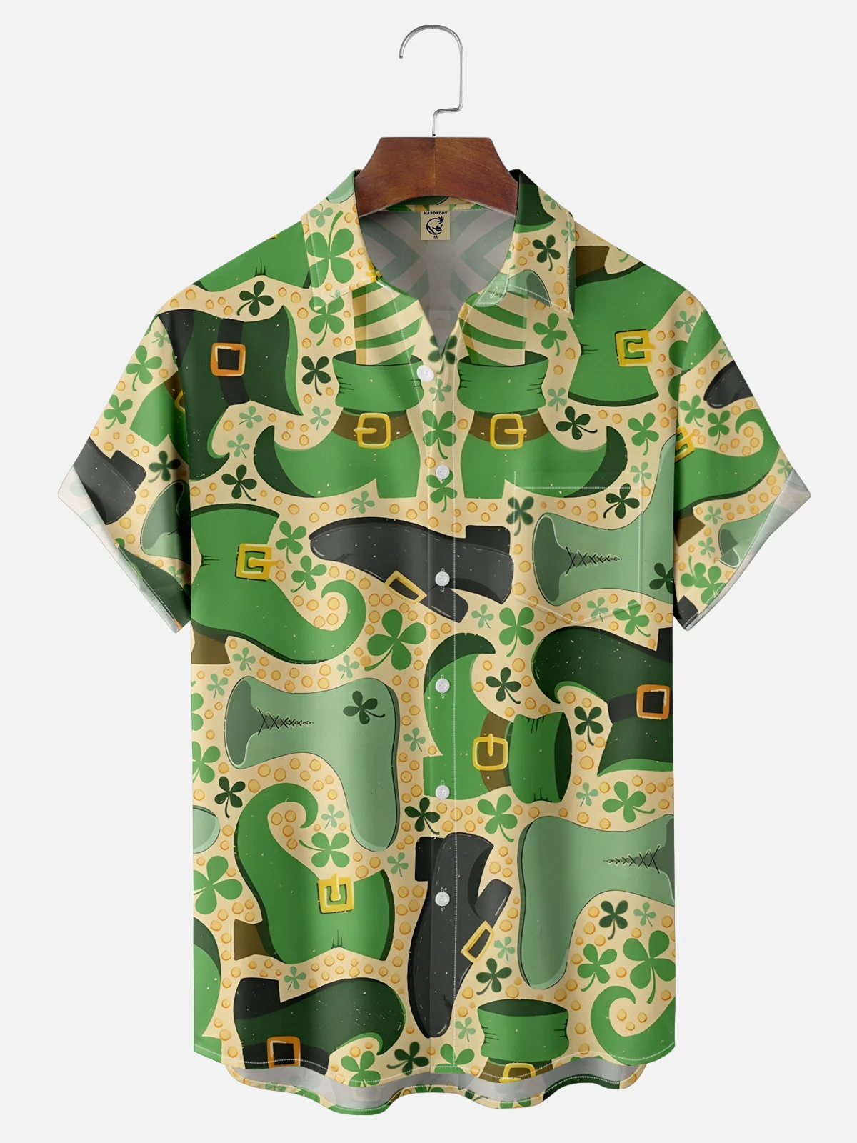 Moisture-wicking St. Patrick Four -Leaf Grass Chest Pocket Casual Shirt