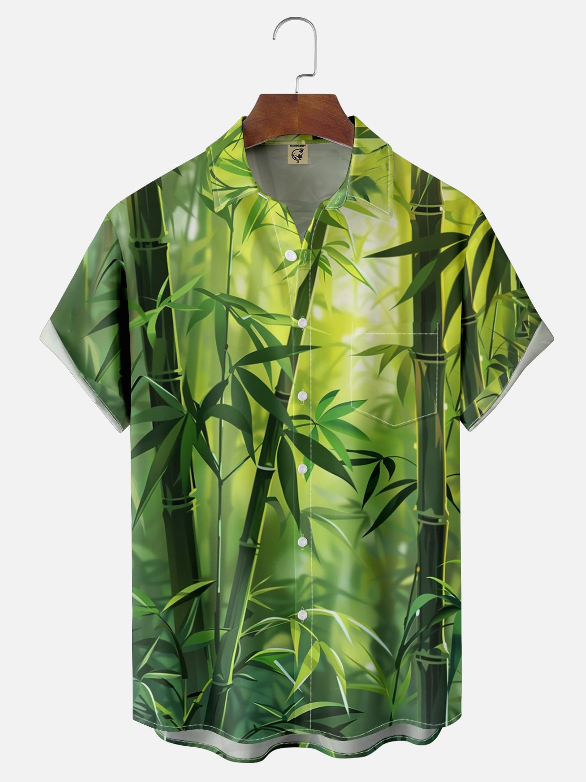 Moisture-wicking Art Bamboo Green Chest Pocket Hawaiian Shirt