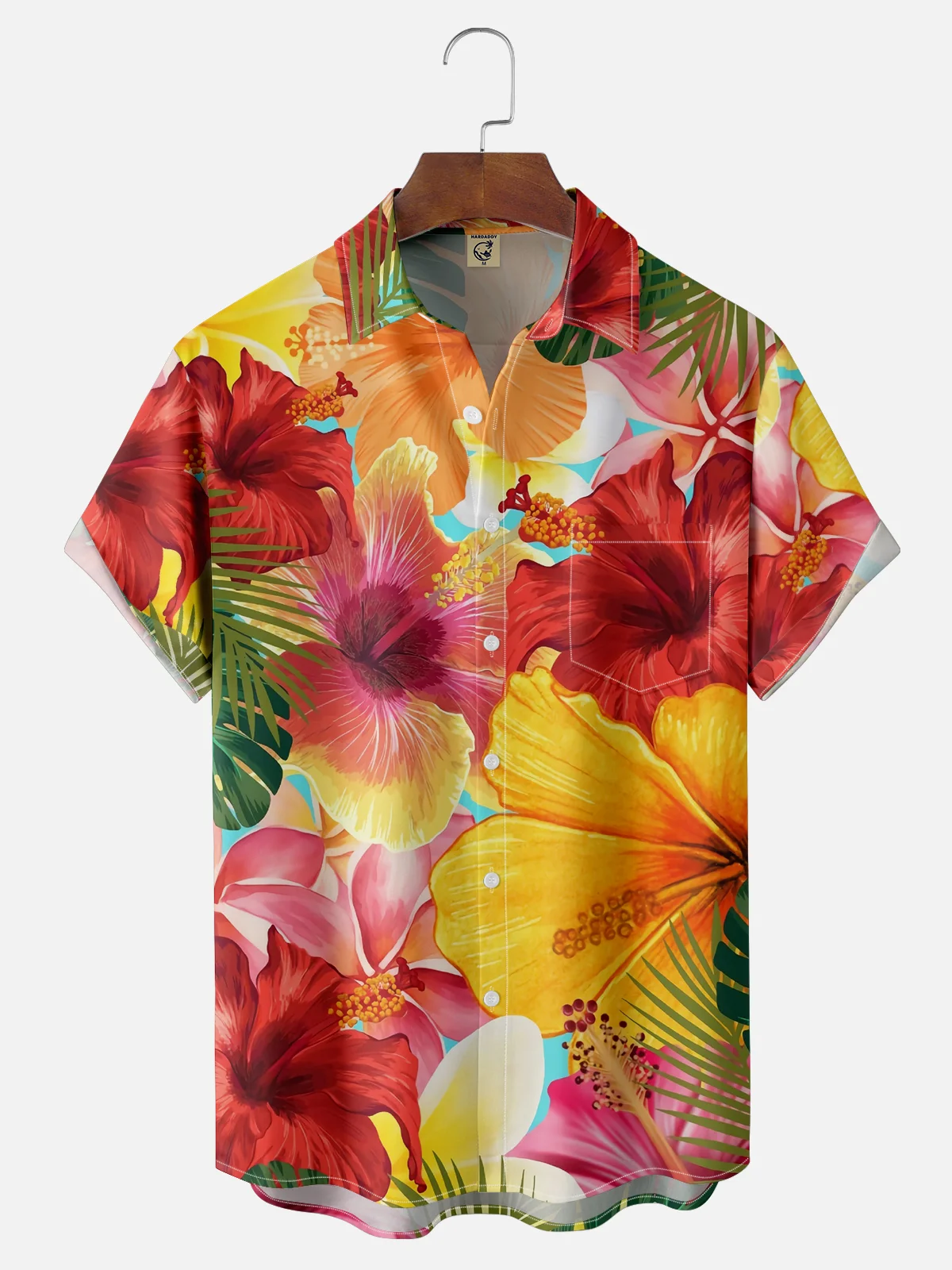 Moisture-wicking Hibiscus Floral Chest Pocket Hawaiian Shirt