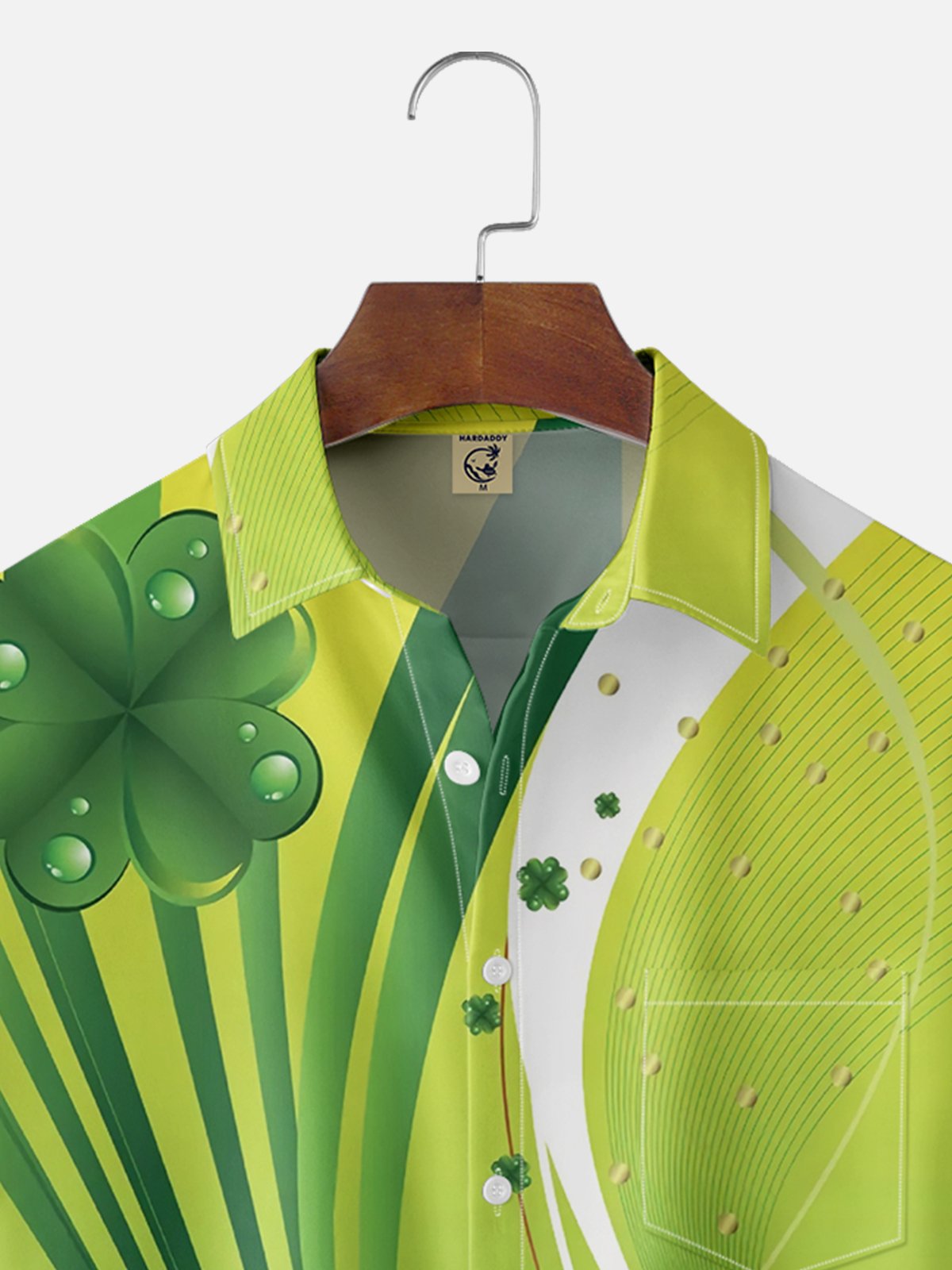 Moisture Wicking St. Patrick's Day Geometric Four Leaf Clover Chest Pocket Casual Shirt