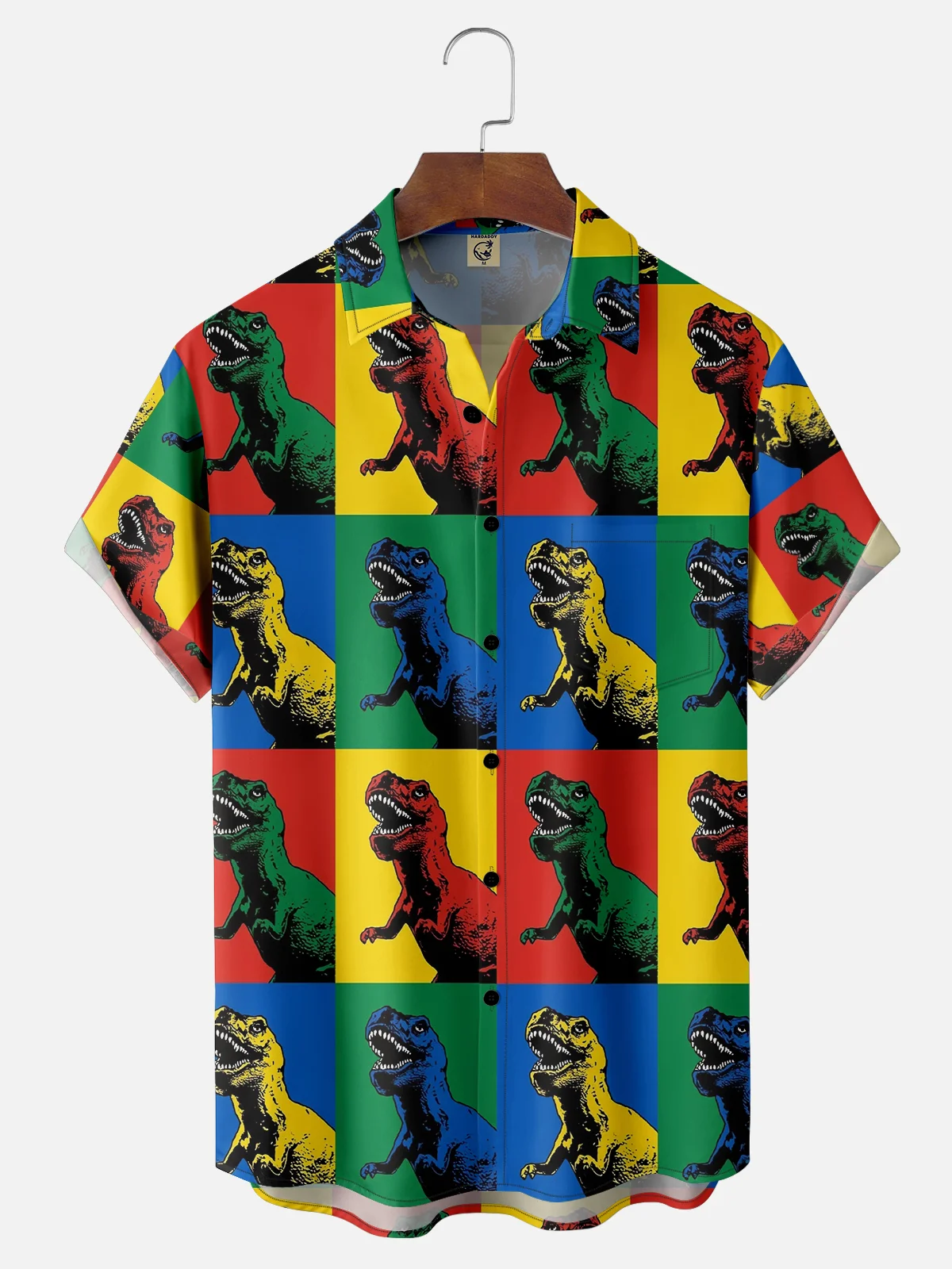 Moisture-wicking Dinosaurs Multi -Color Stitching Chest Pocket Casual Shirt