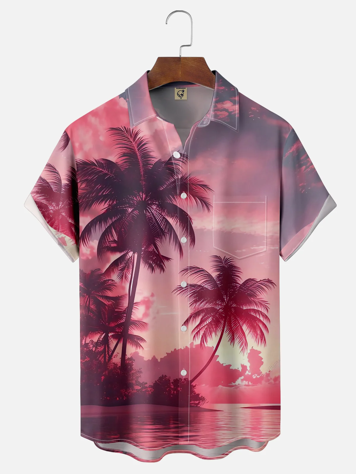 Moisture-wicking Palm Tree Chest Pocket Hawaiian Shirt