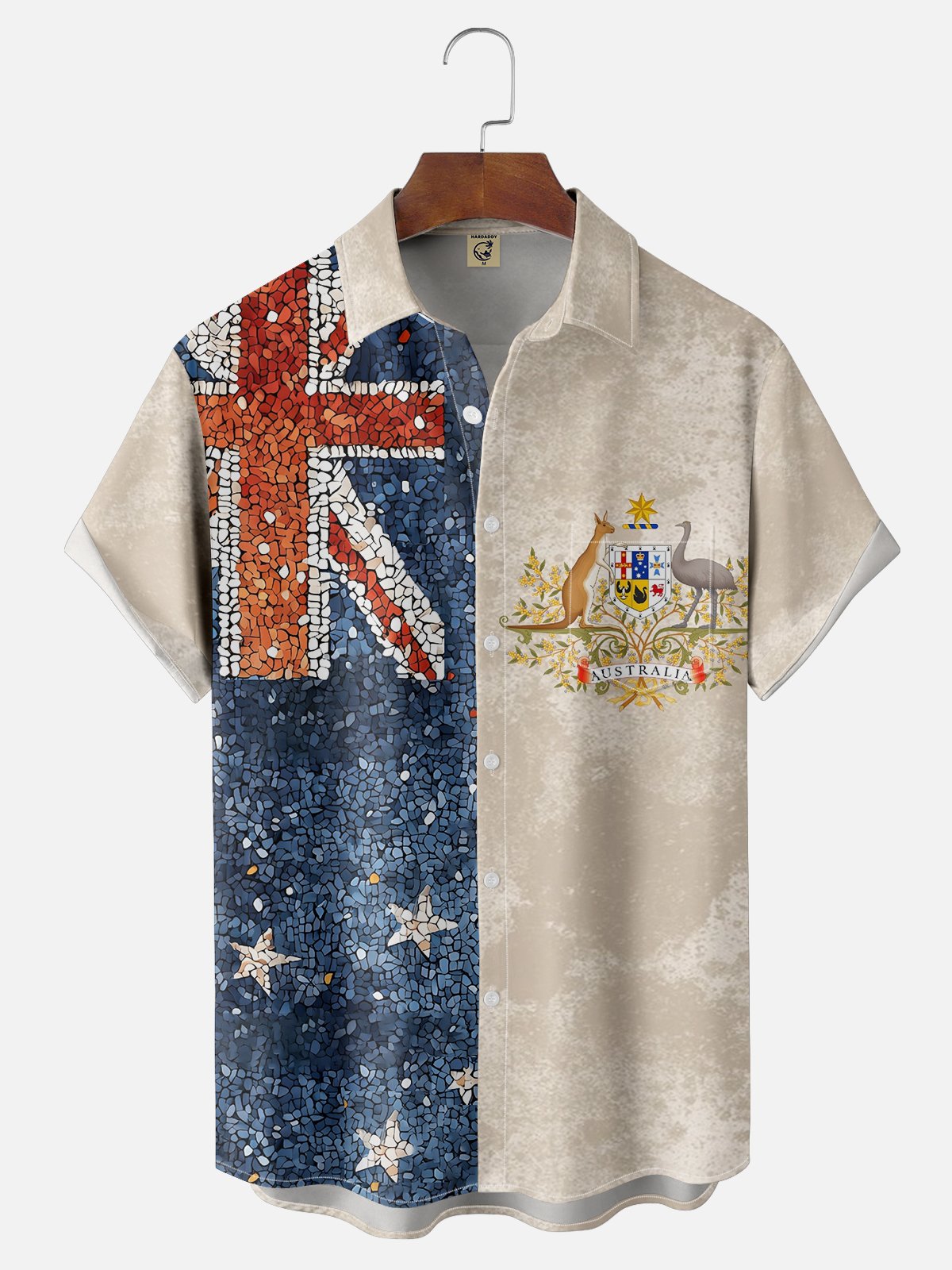 Moisture-wicking Australia Day Emblem Art Chest Pocket Hawaiian Shirt