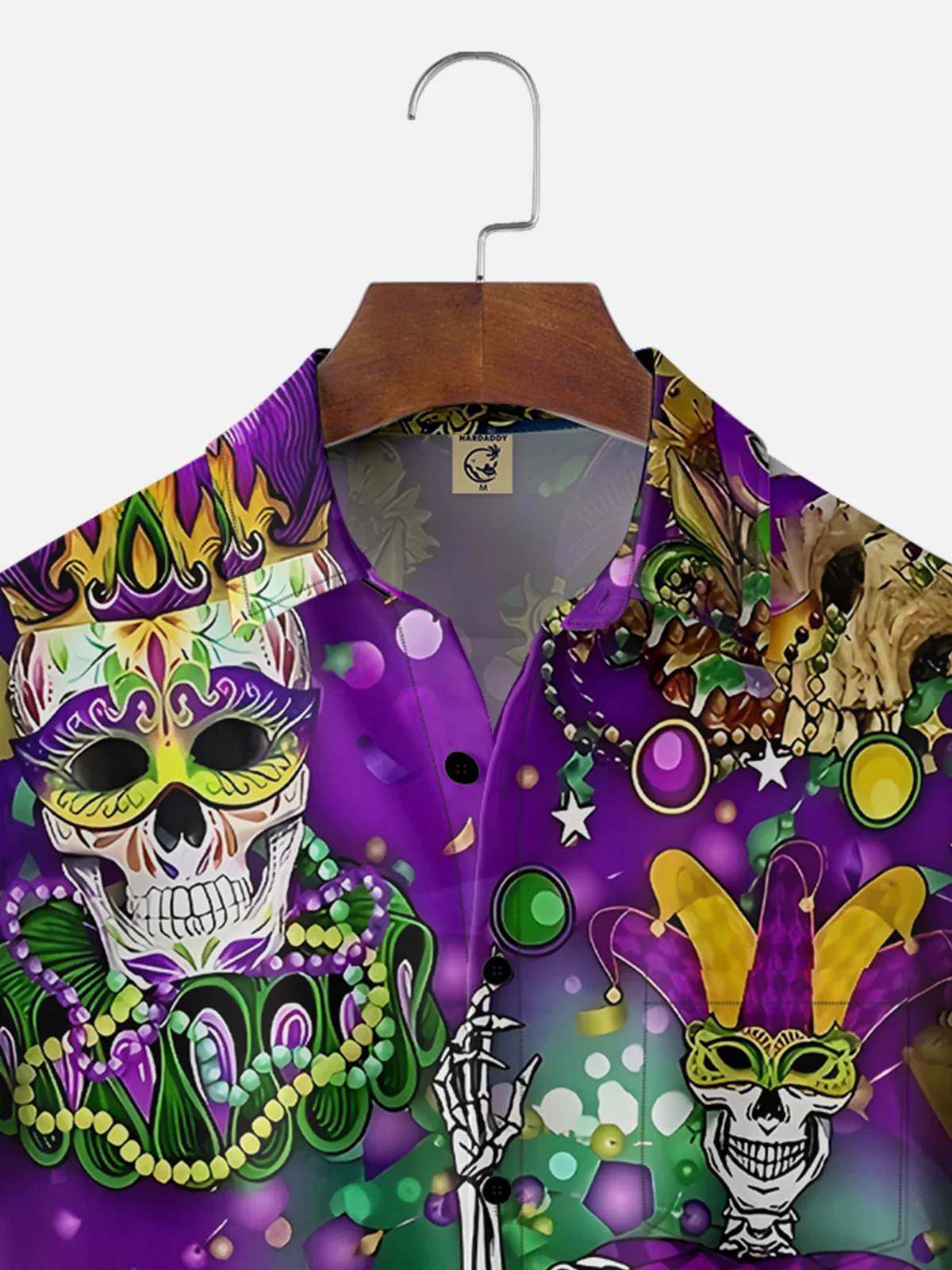 Moisture-wicking Mardi Gras Skull Mask Purple Chest Pocket Casual Shirt