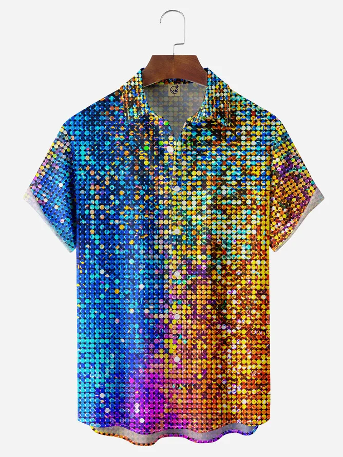 Tall Size Moisture-wicking Disco Phenomenon Chest Pocket Short Sleeve Disco Shirt