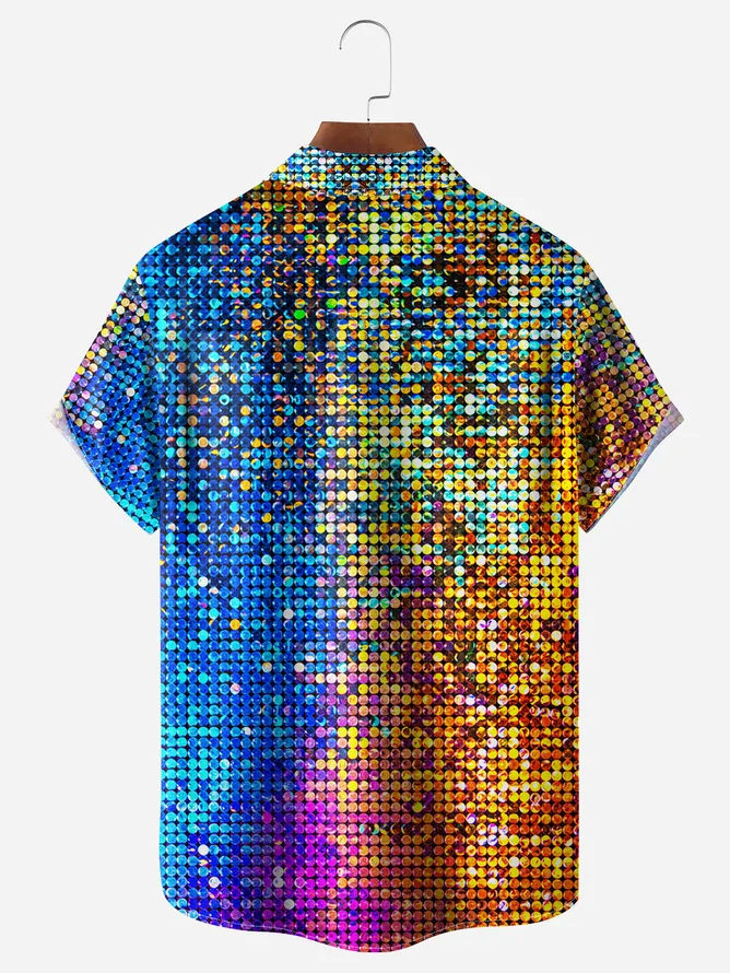 Tall Size Moisture-wicking Disco Phenomenon Chest Pocket Short Sleeve Disco Shirt