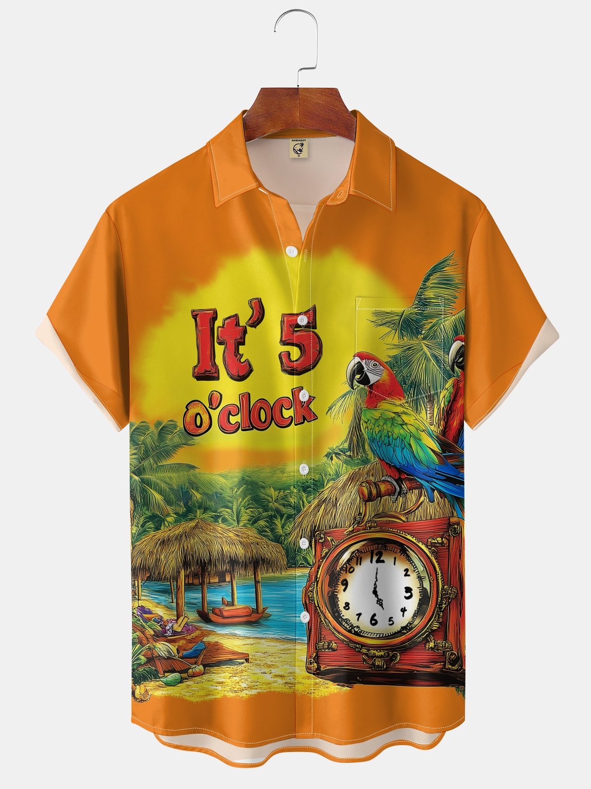 Moisture Wicking 5 O'Clock Hawaiian Parrot Chest Pocket Casual Shirt