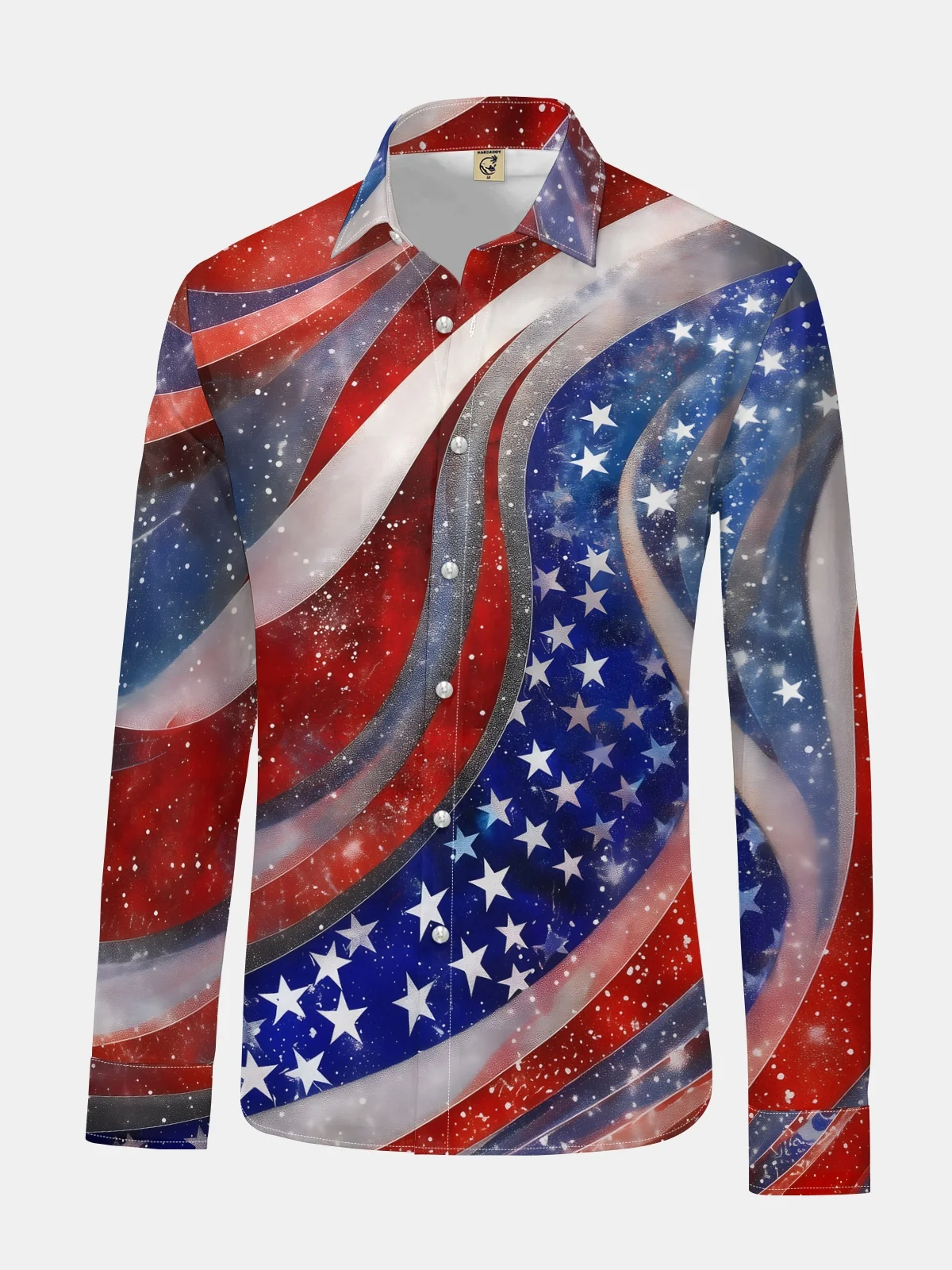 Artistic American Flag Long Sleeve Casual Dress Shirt