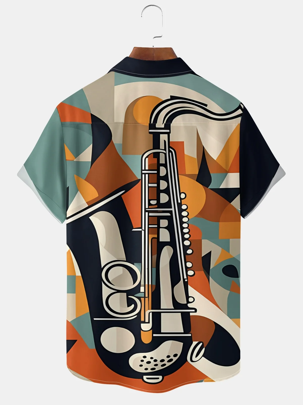 Moisture Wicking Geometric Abstract Saxophone Chest Pocket Casual Shirt