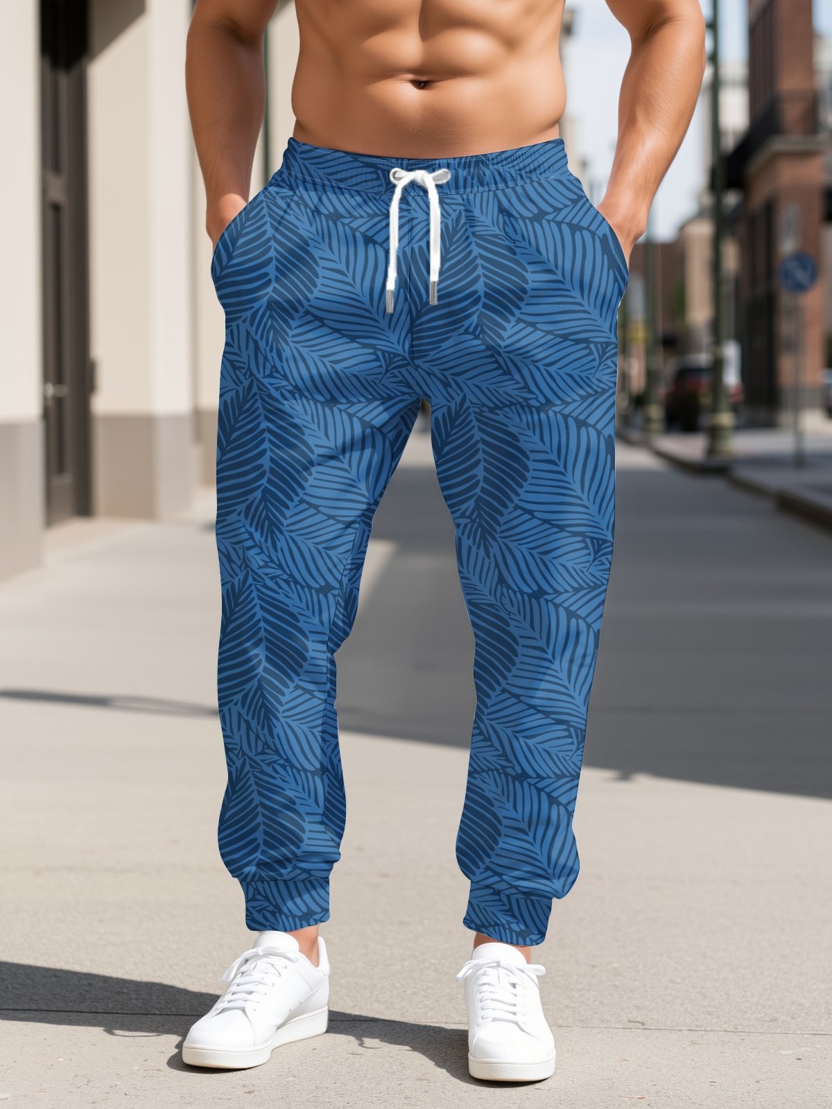 Moisture wicking Plant Leaf Pattern Casual Pants