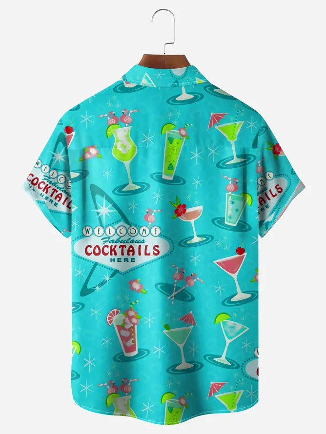 Tall Size Moisture-wicking Geomatric Cocktail Chest Pocket Hawaiian Shirt