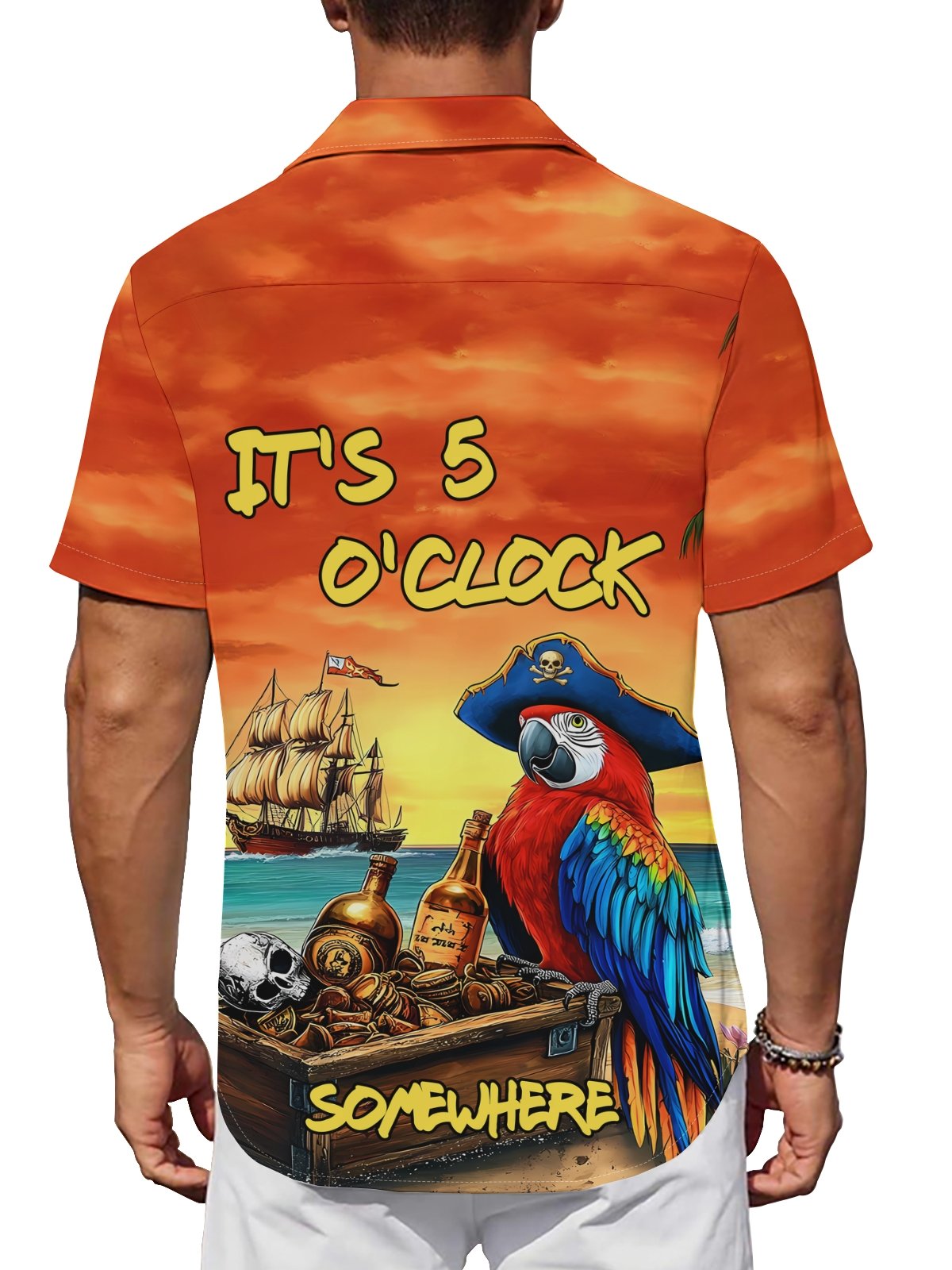 Moisture Wicking 5 O'Clock Hawaiian Parrot Chest Pocket Casual Shirt