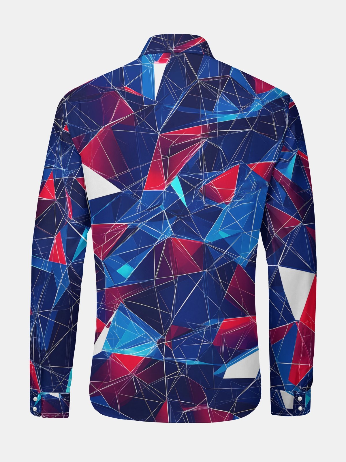 Blue Art Abstract Geometric Long Sleeve Casual Dress Shirt