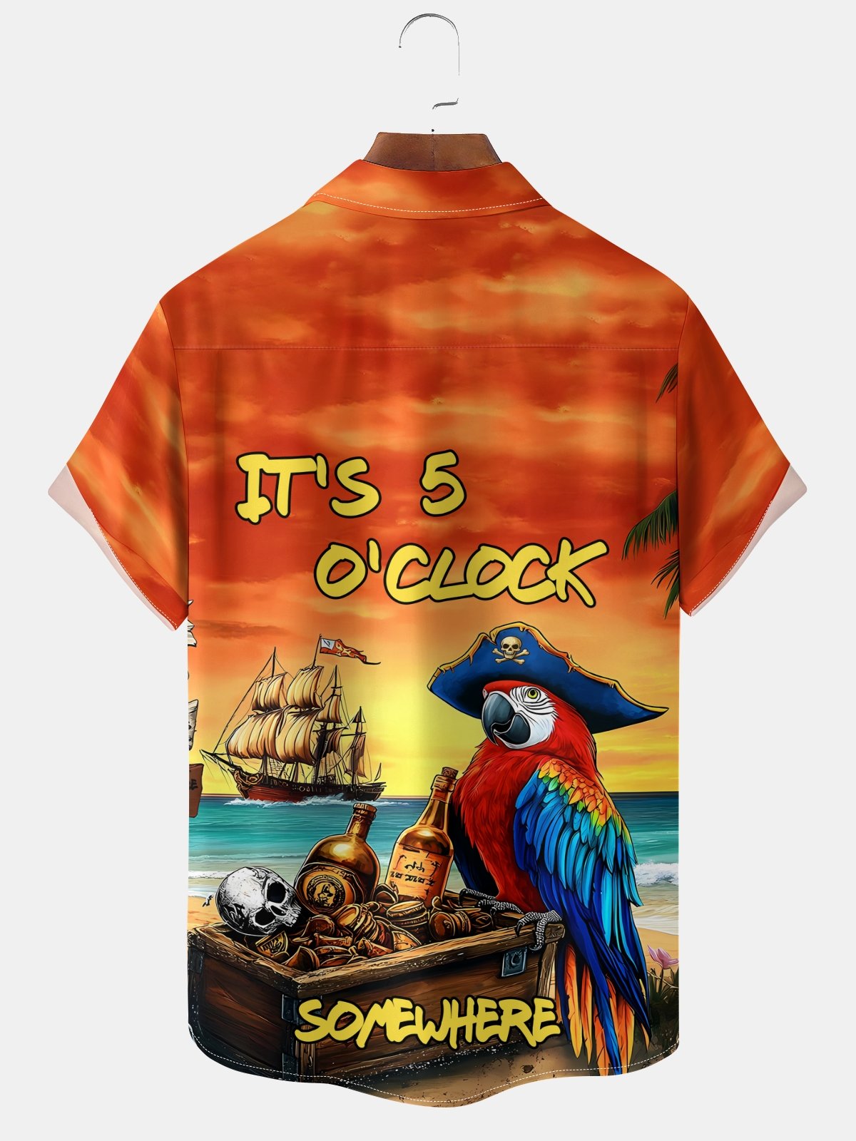 Moisture Wicking 5 O'Clock Hawaiian Parrot Chest Pocket Casual Shirt