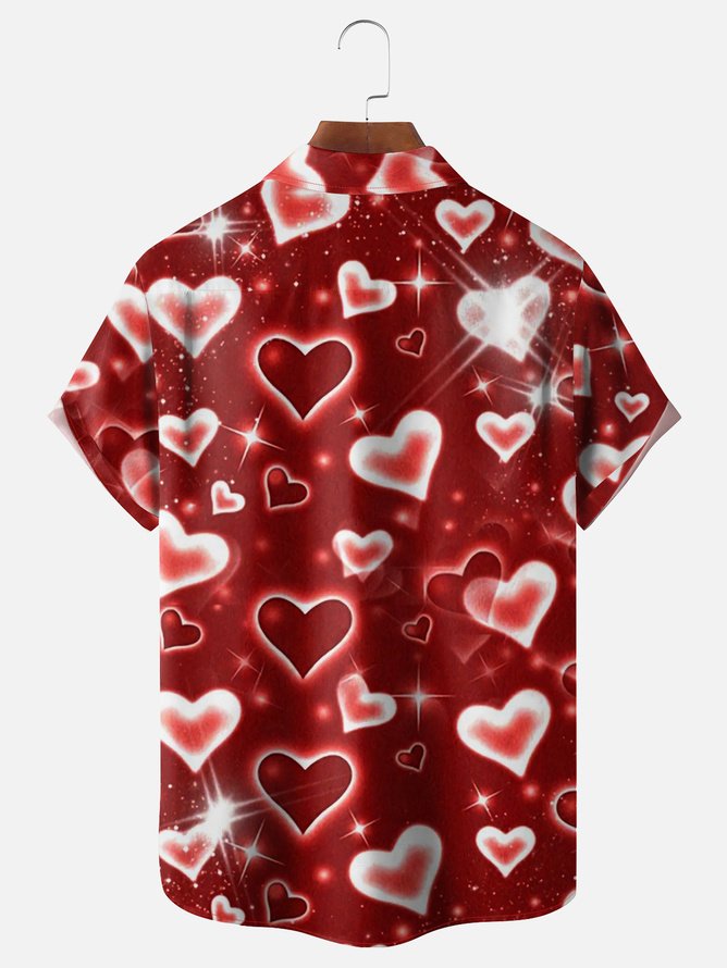 Tall Size Moisture-wicking Valentine‘s Day Hearts Chest Pocket Casual Shirt