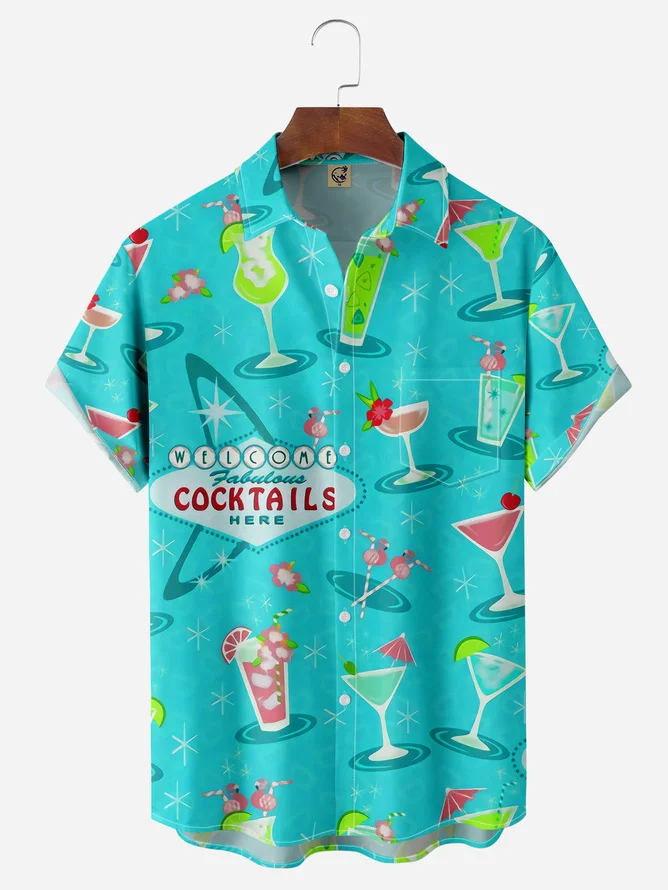 Tall Size Moisture-wicking Geomatric Cocktail Chest Pocket Hawaiian Shirt