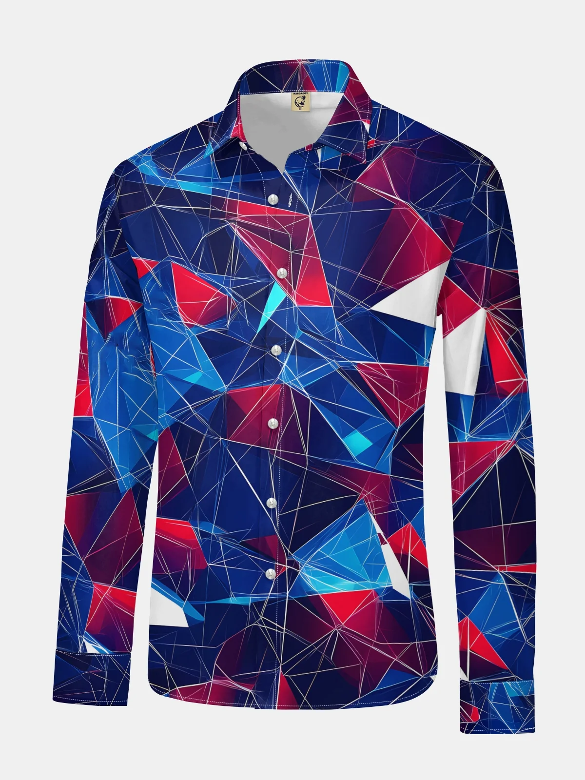 Blue Art Abstract Geometric Long Sleeve Casual Dress Shirt