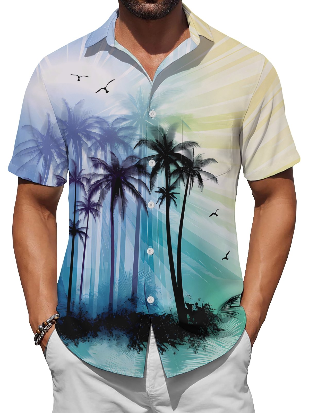 Moisture Wicking Gradient Coconut Chest Pocket Casual Shirt