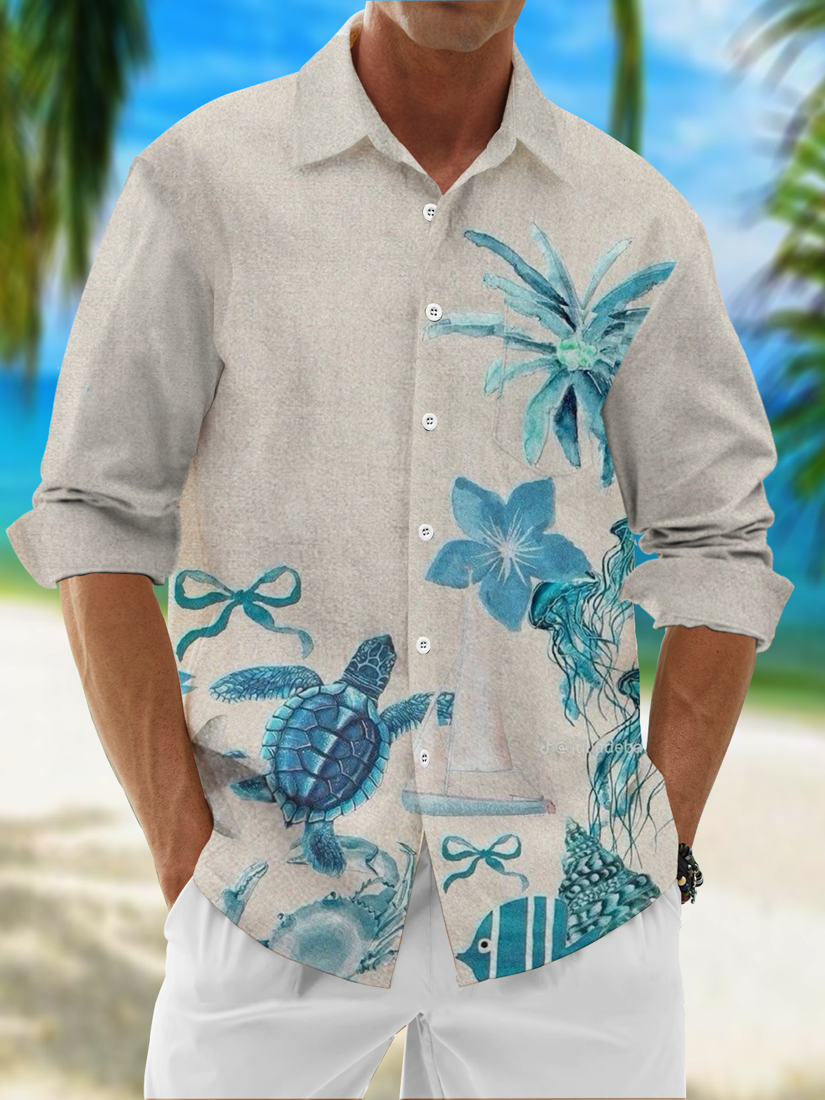 Moisture Wicking Coconut Turtle Chest Pocket Long Sleeve Casual Shirt