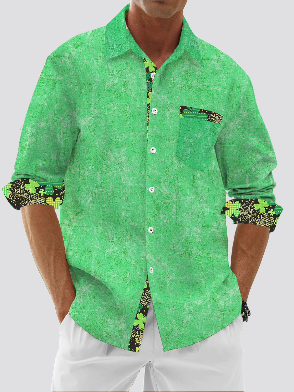 Moisture Wicking Clover Chest Pocket Long Sleeve Casual Shirt