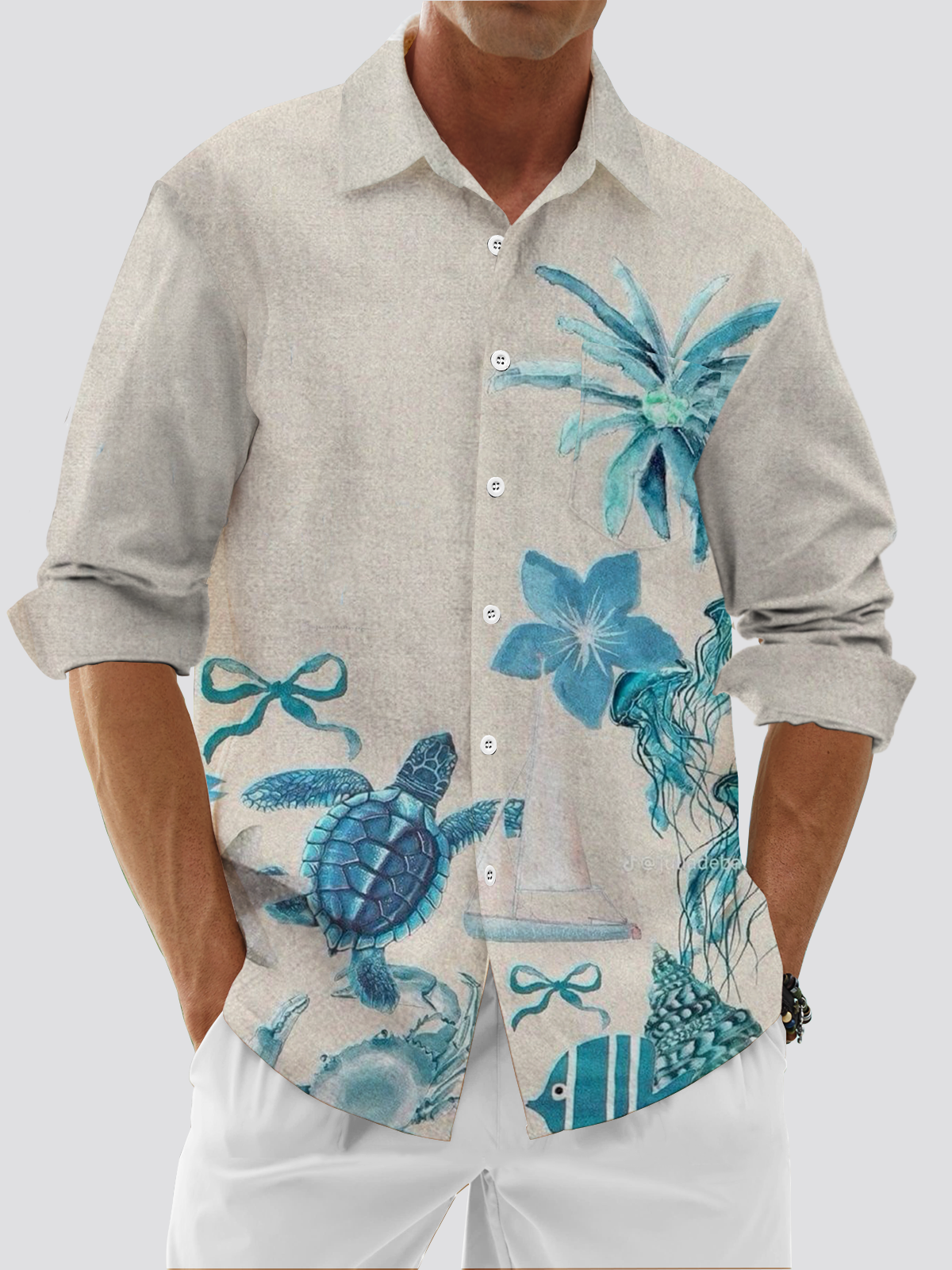 Moisture Wicking Coconut Turtle Chest Pocket Long Sleeve Casual Shirt