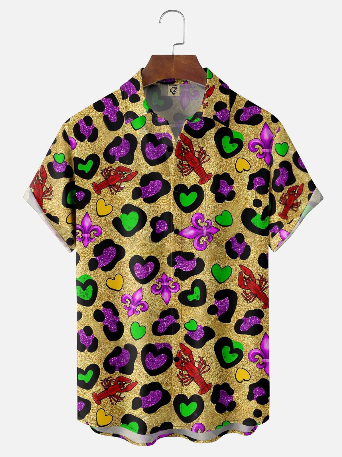 Moisture-wicking Mardi Gras Lobster Leopard Heart Chest Pocket Casual Shirt