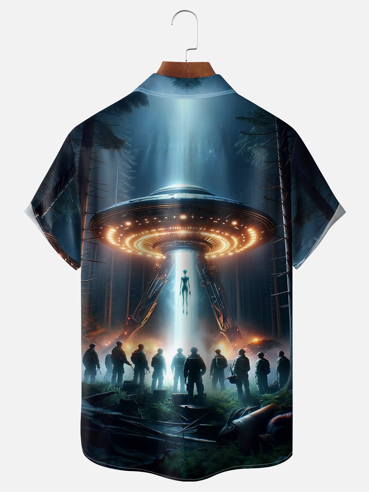 Moisture-wicking New Jersey UFO Alien Spaceship Chest Pocket Casual Shirt