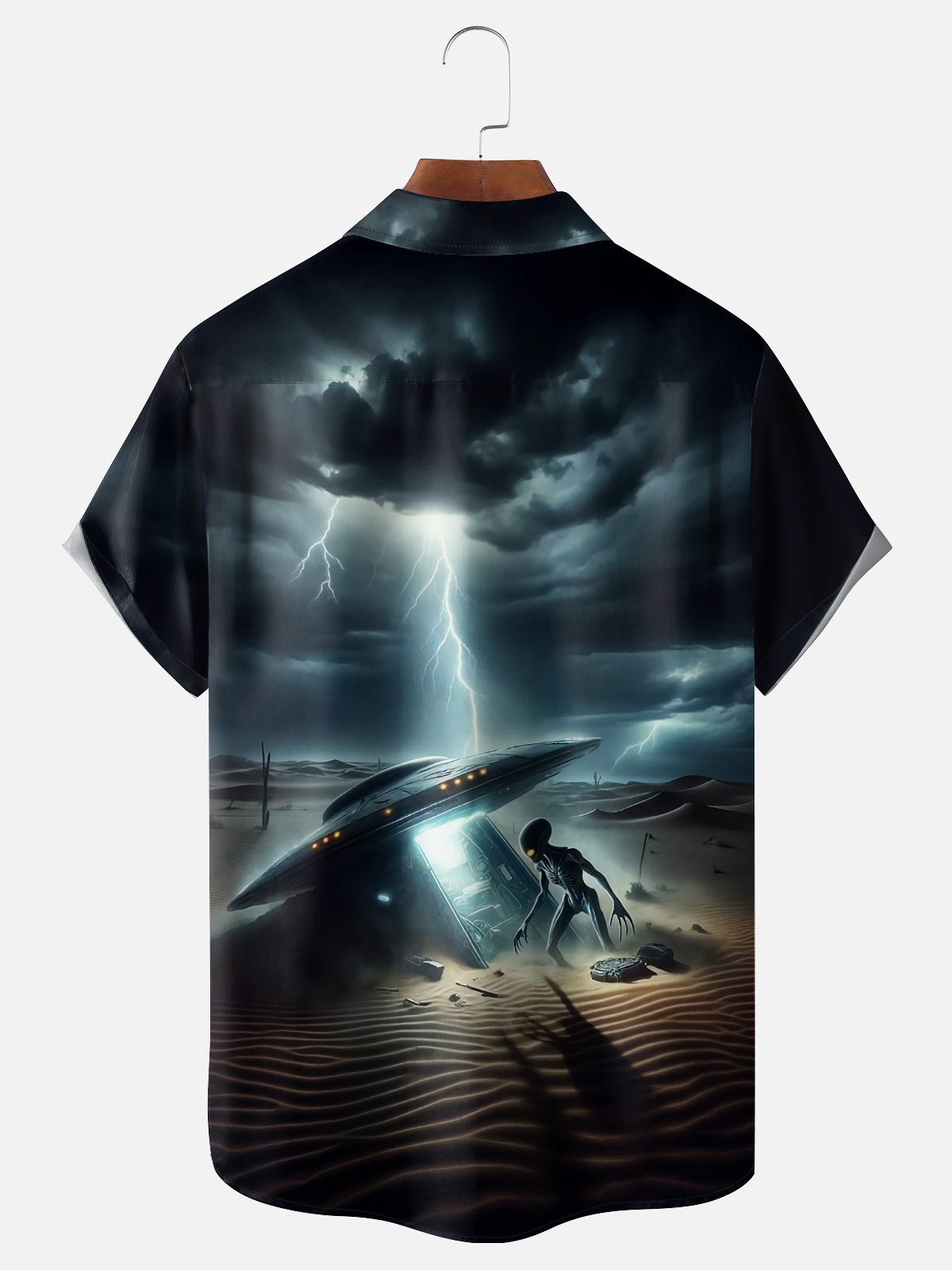 Moisture-wicking New Jersey UFO Alien Spaceship Chest Pocket Casual Shirt