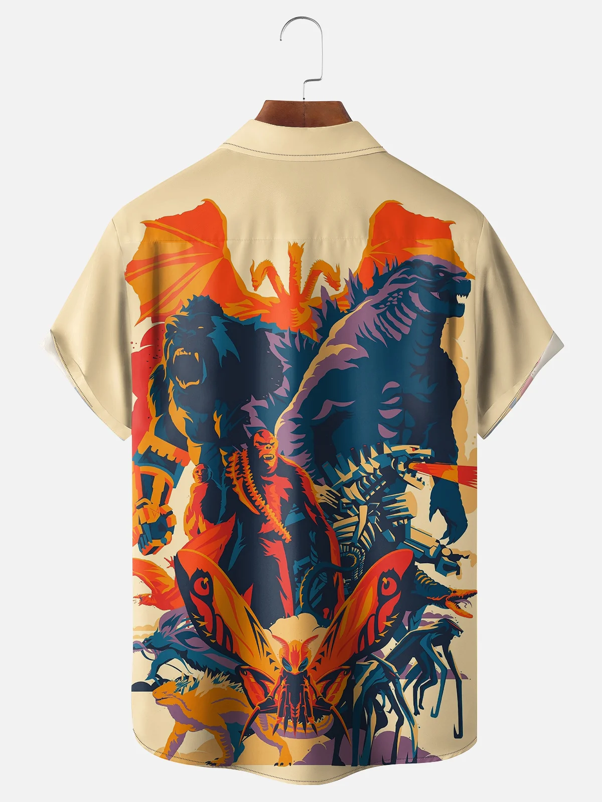 Moisture-wicking Cartoon Poster Monster Chest Pocket Casual Shirt