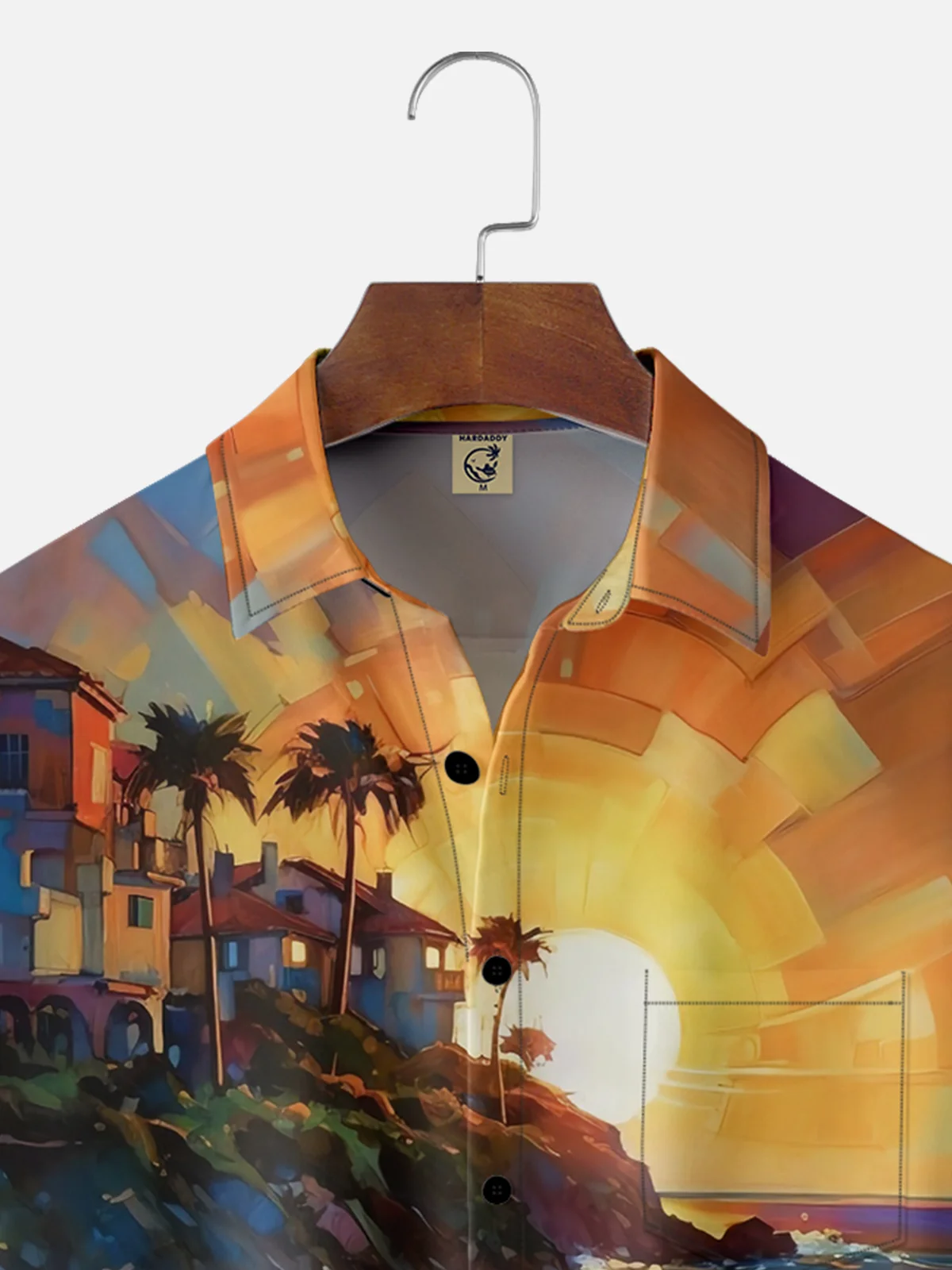 Moisture-wicking Beach Sunset Oil Painting Chest Pocket Hawaiian Shirt