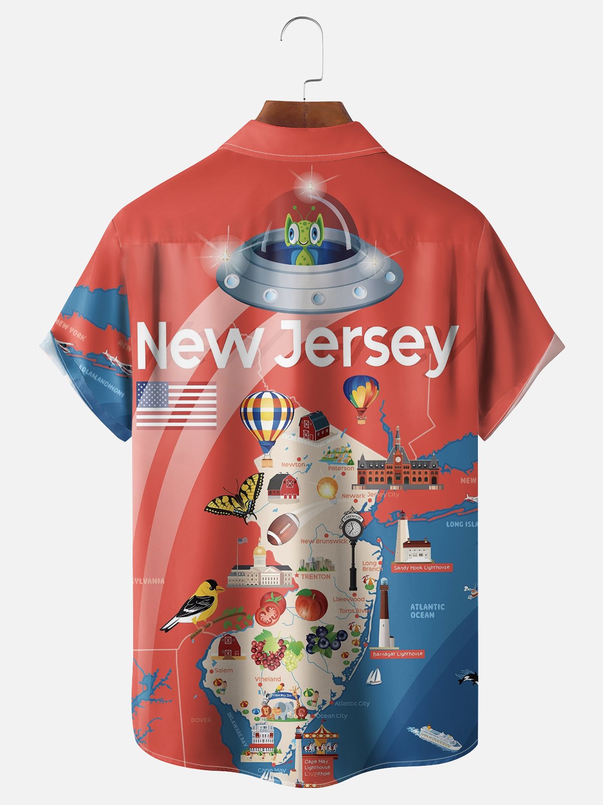 Moisture-wicking New Jersey Alien Spacecraft Map Chest Pocket Casual Shirt