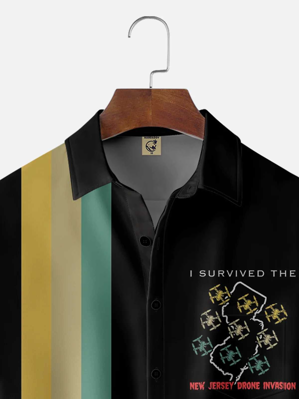 Moisture-wicking I Survived The New Jersey Drone Invasion Chest Pocket Bowling Shirt