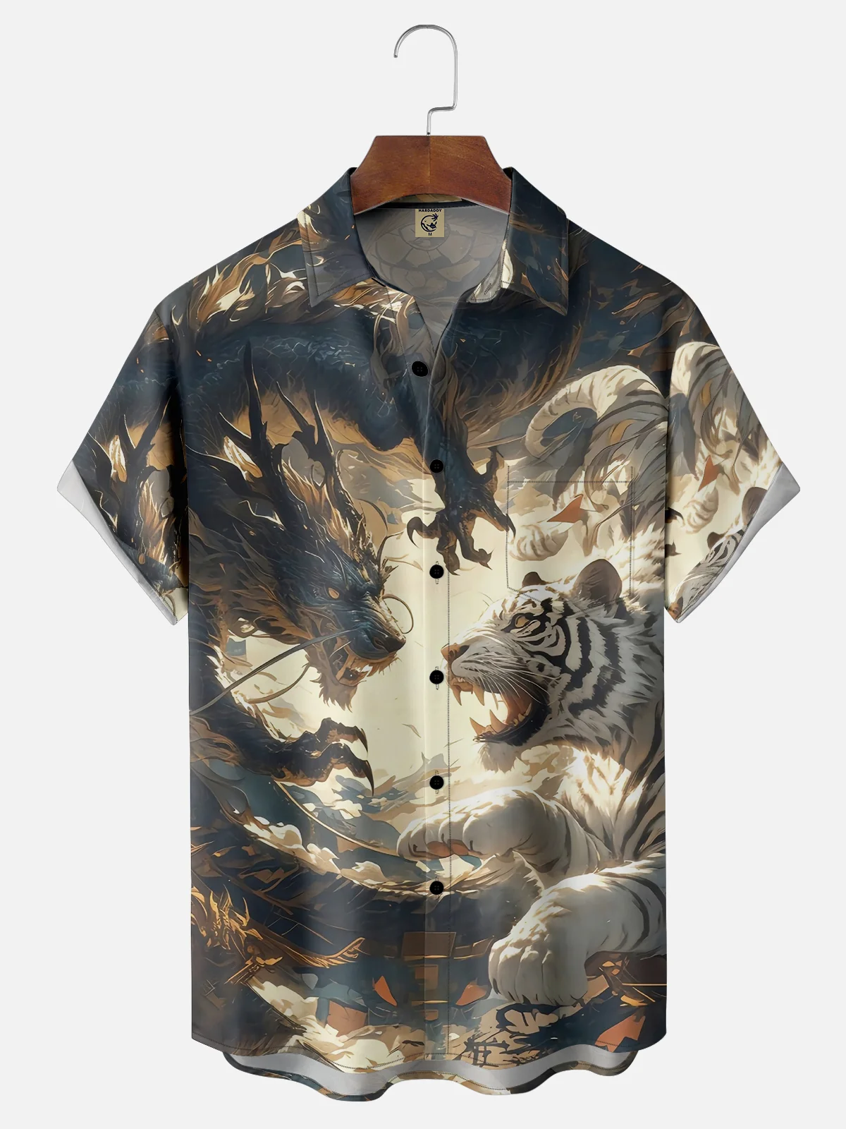 Moisture-wicking Japanese Dragon Tiger Chest Pocket Casual Shirt