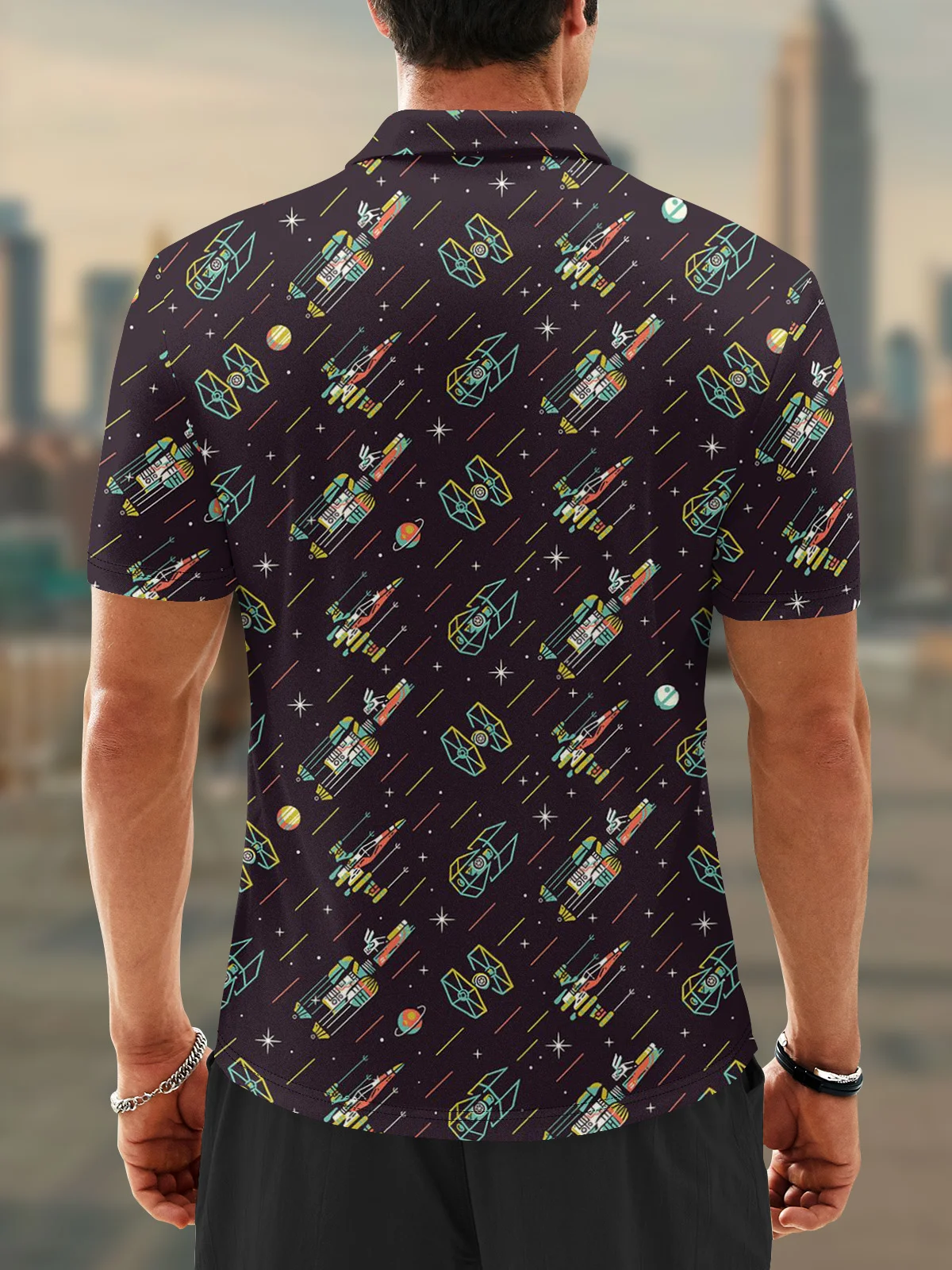 Moisture Wicking Star Science Fiction Spaceship Golf Polo