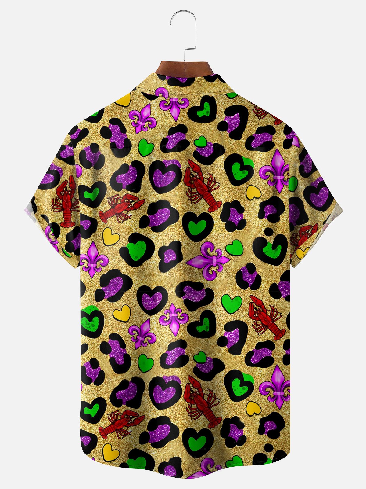 Moisture-wicking Mardi Gras Lobster Leopard Heart Chest Pocket Casual Shirt