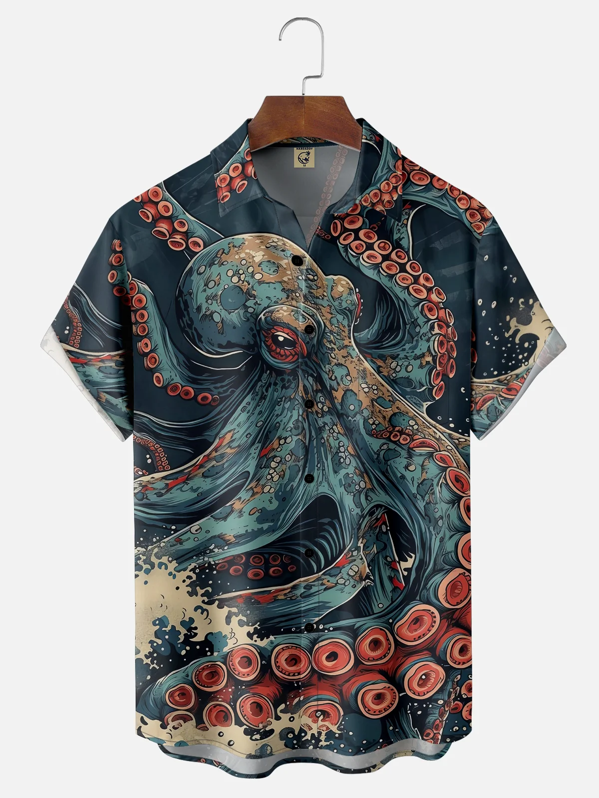 Moisture-wicking Marine Life Octopus Waves Chest Pocket Casual Shirt