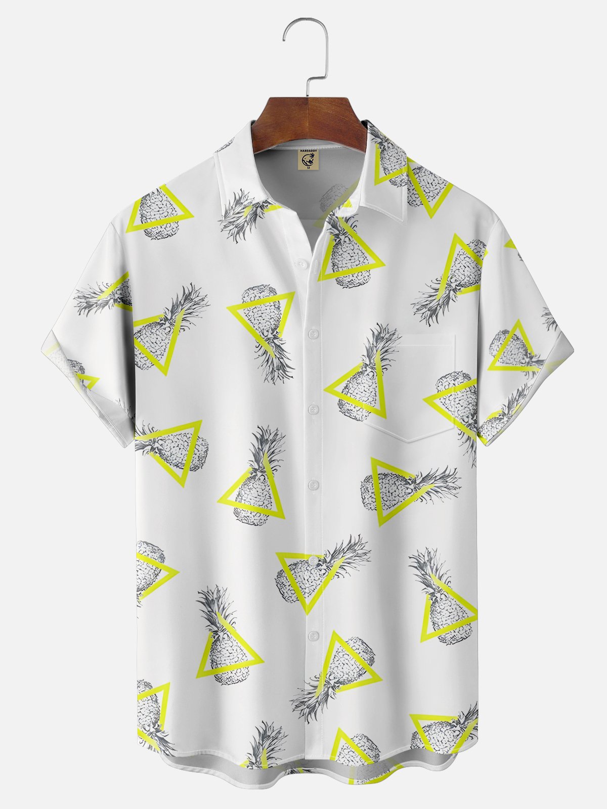 Moisture-wicking Artistic Geometric Pineapple Chest Pocket Casual Shirt