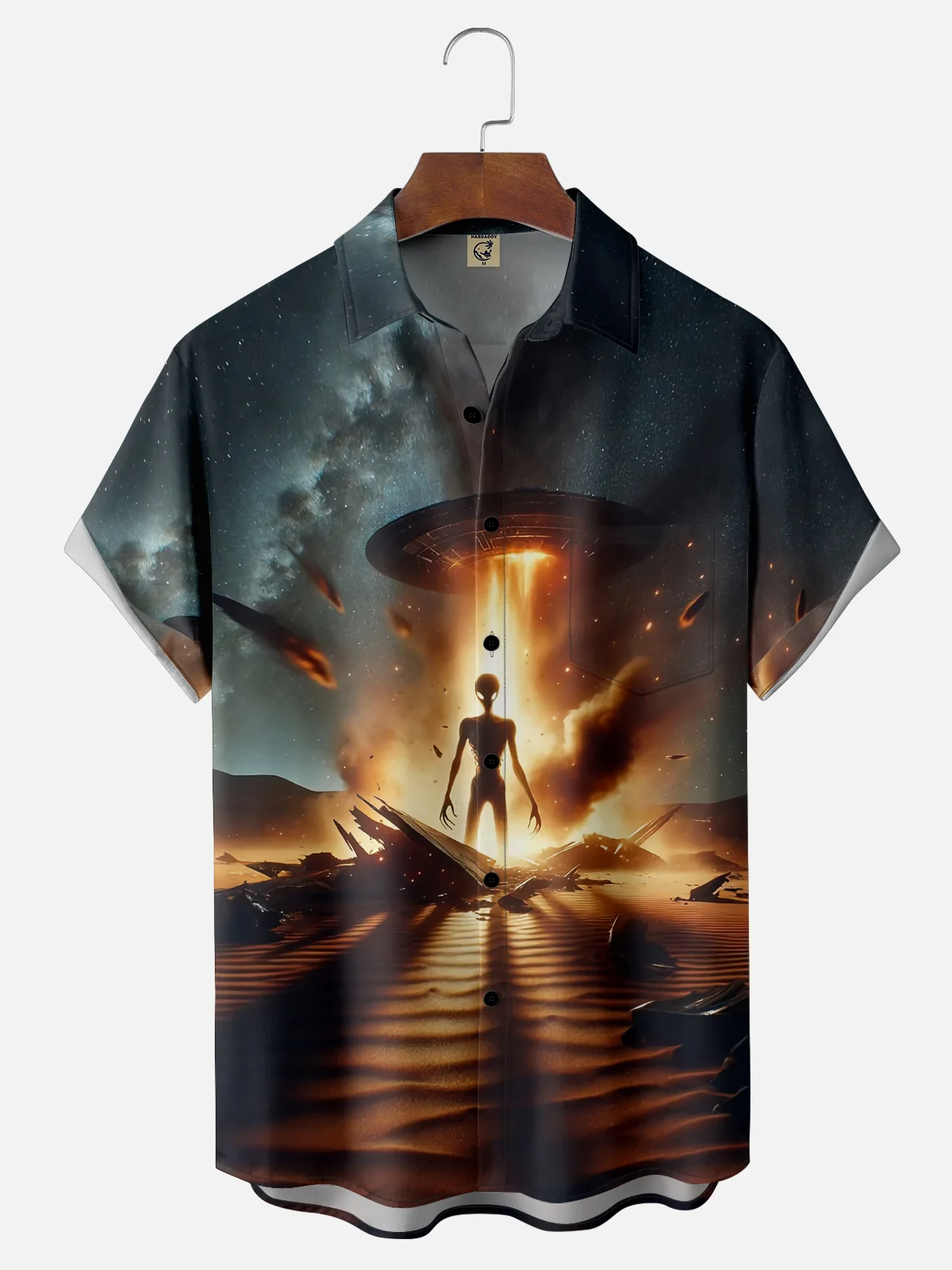 Moisture-wicking New Jersey UFO Alien Spaceship Chest Pocket Casual Shirt