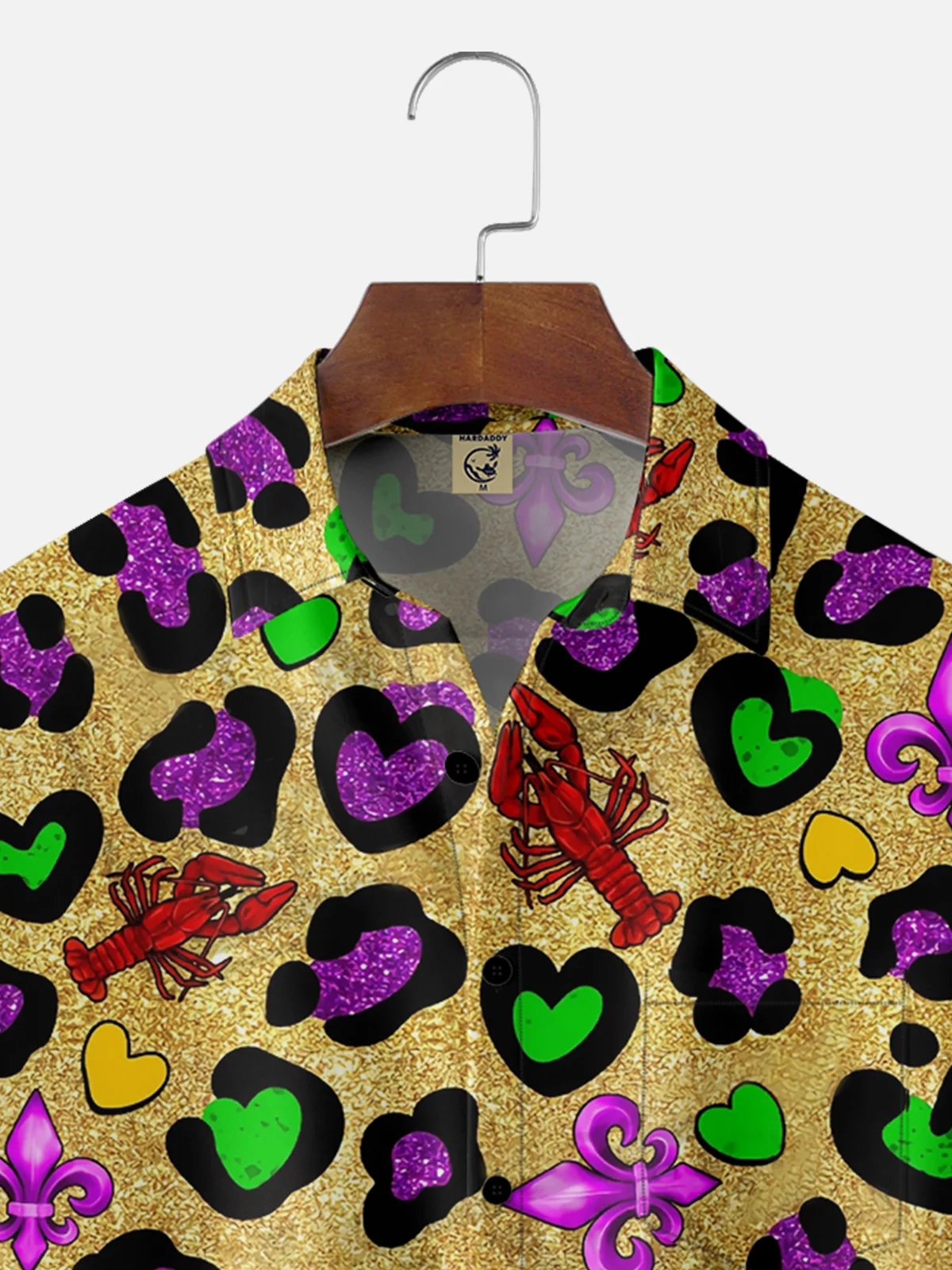 Moisture-wicking Mardi Gras Lobster Leopard Heart Chest Pocket Casual Shirt