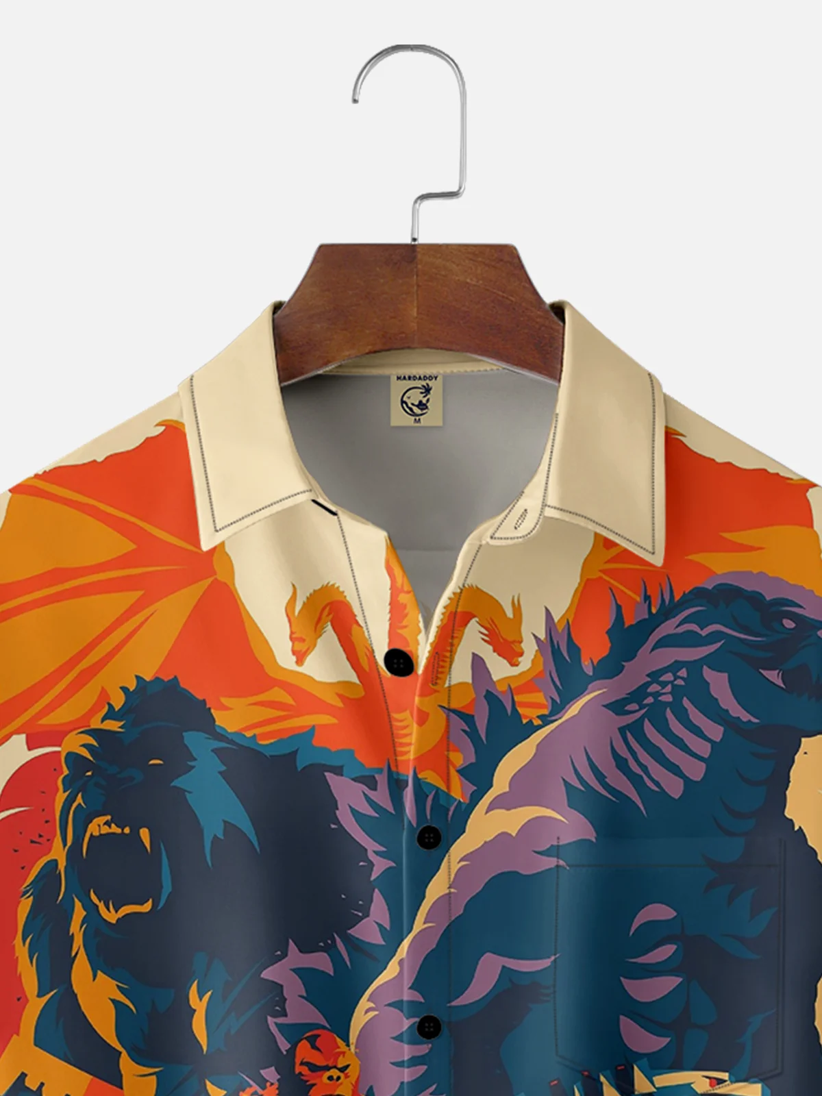 Moisture-wicking Cartoon Poster Monster Chest Pocket Casual Shirt