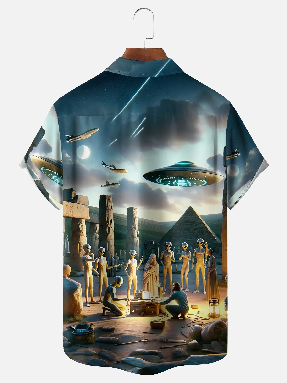 Moisture-wicking New Jersey UFO Alien Spaceship Chest Pocket Casual Shirt