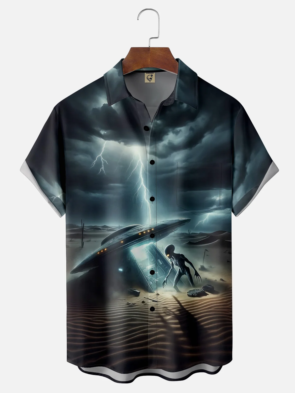 Moisture-wicking New Jersey UFO Alien Spaceship Chest Pocket Casual Shirt