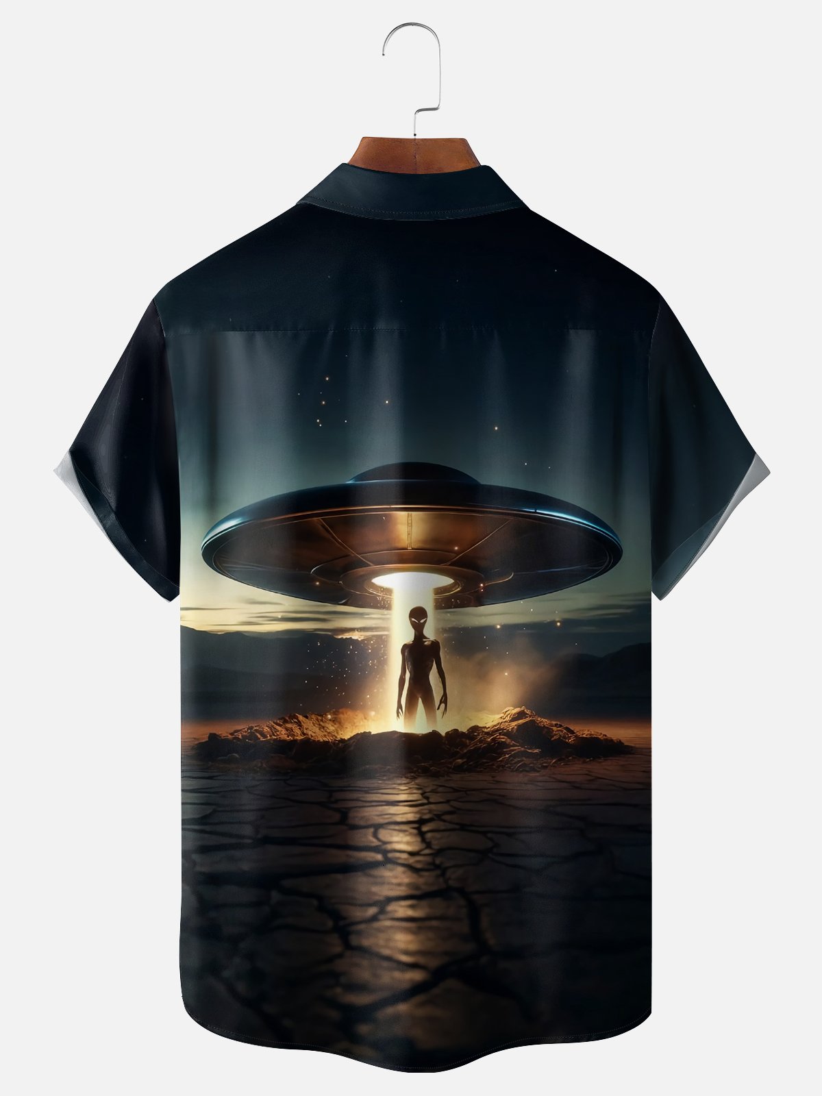 Moisture-wicking New Jersey UFO Alien Spaceship Chest Pocket Casual Shirt