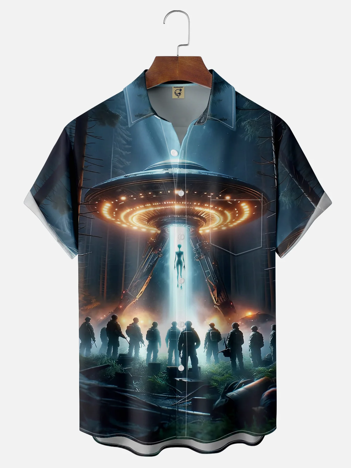 Moisture-wicking New Jersey UFO Alien Spaceship Chest Pocket Casual Shirt