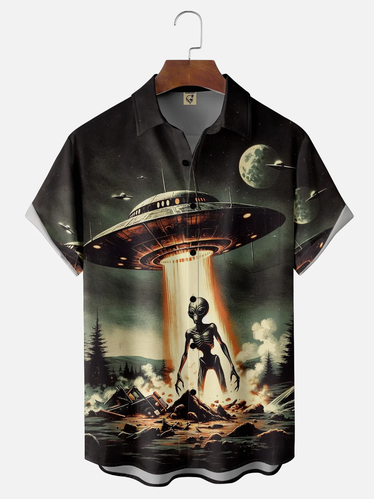 Moisture-wicking New Jersey UFO Alien Spaceship Chest Pocket Hawaiian Shirt