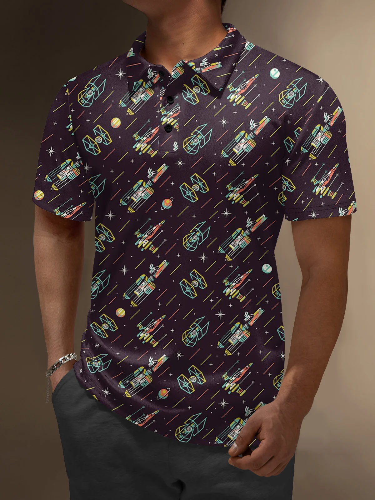 Moisture Wicking Star Science Fiction Spaceship Golf Polo